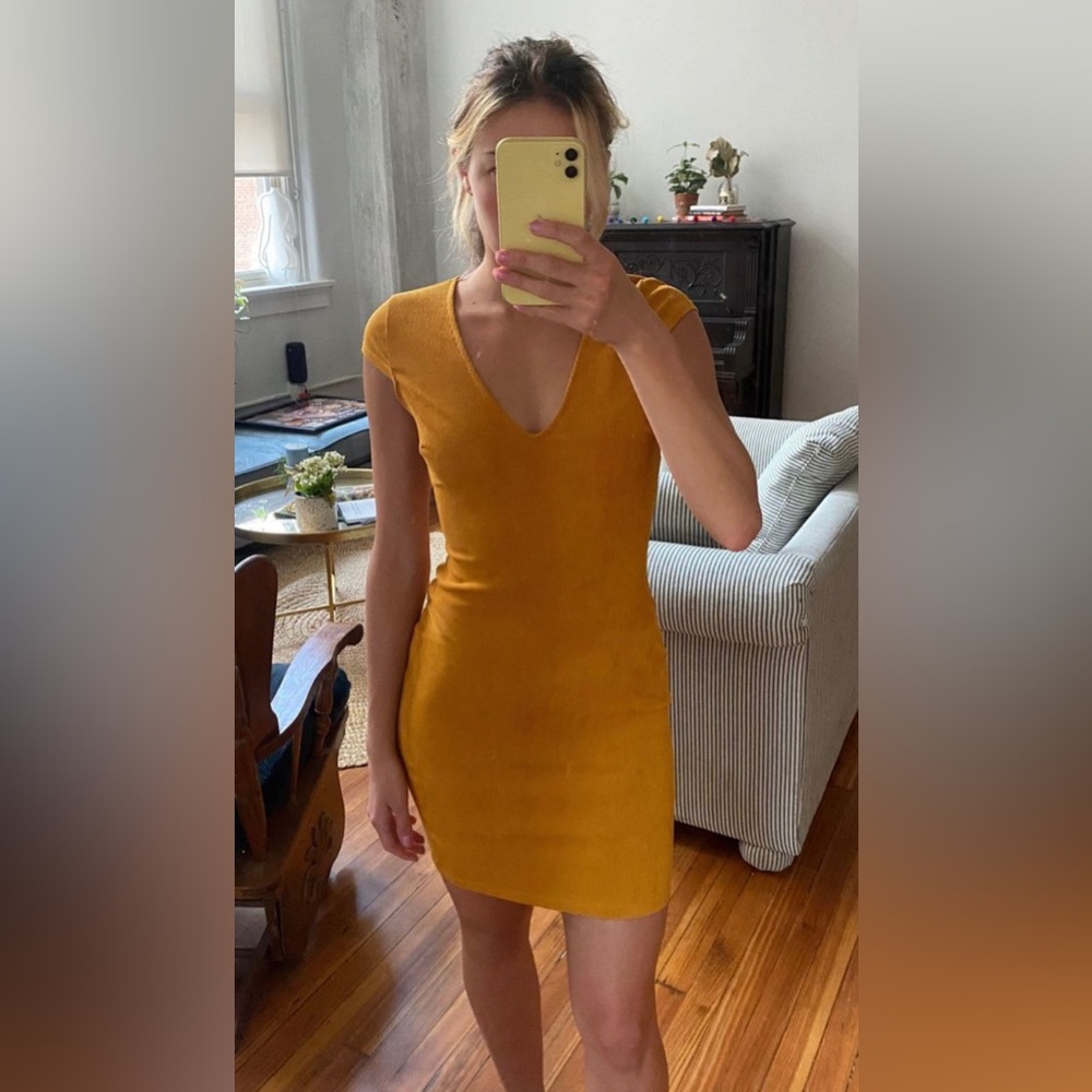 Lovely Day mustard corduroy dress
